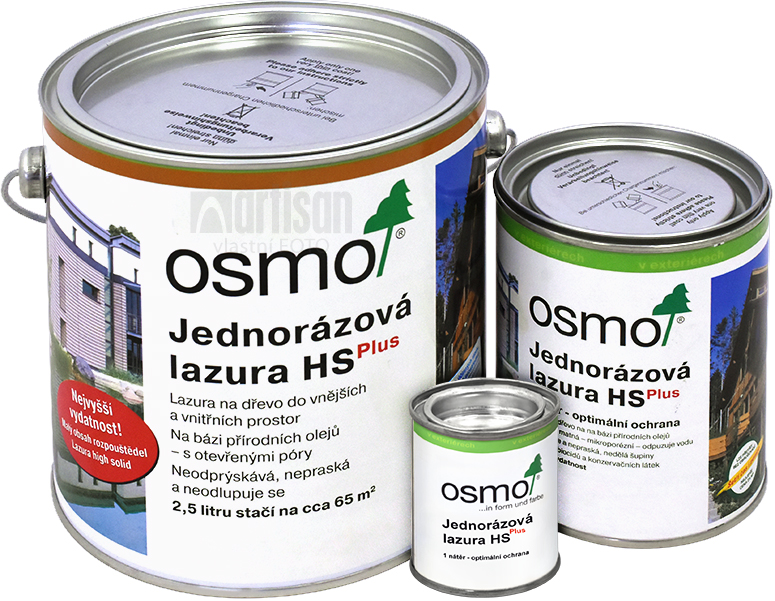 OSMO Jednorázová lazura - velikost balení 0.005 l, 0.125 l, 0.750 l a 2.5 l.