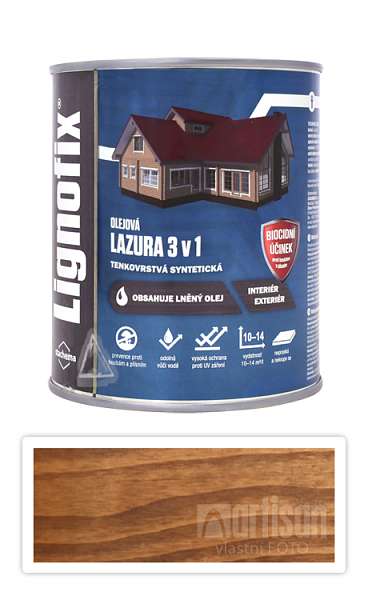 Lignofix LAZURA 3v1 - olejová lazura s biocidem 0.6 l Ořech