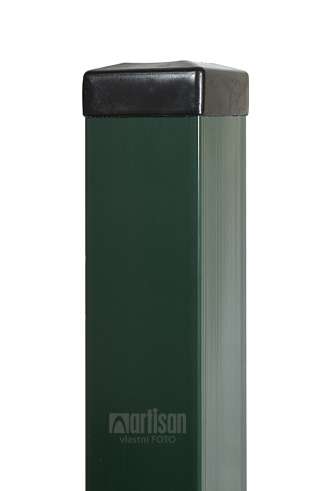 Plotové sloupky DAMIPLAST poplastované hranaté 60x60x2200x1,5 Zn + PVC zelené s černou krytkou