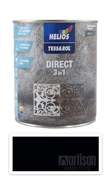 TESSAROL Direct 3in1 - antikorozní barva na kov 0.75 l Černá RAL 9005