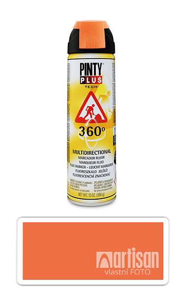 PINTYPLUS TECH - fluorescenční značkovací sprej s 360° tryskou 500 ml Oranžový T143