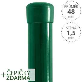 Plotové sloupky DAMIPLAST poplastované kulaté, průměr 48x1800x1,5 Zn + PVC zelené se zelenou krytkou