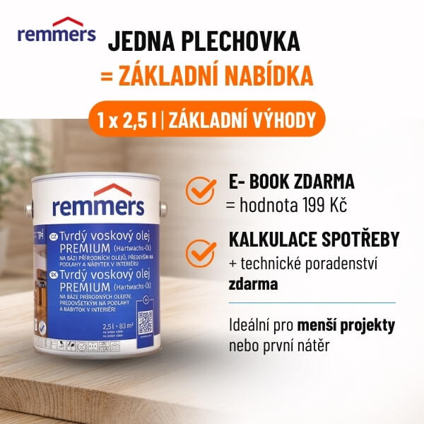 Remmers interiér 2,5 l – základní nabídka: 1 plechovka, e-book zdarma a kalkulace spotřeby nátěru