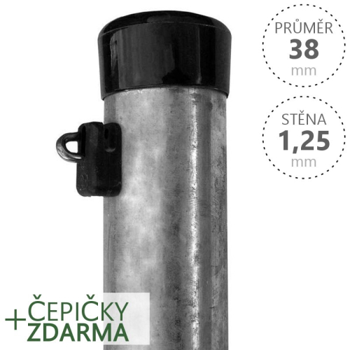 Plotové sloupky IDEAL kulaté, průměr 38x2000x1,25 Zn s černou krytkou a úchytem