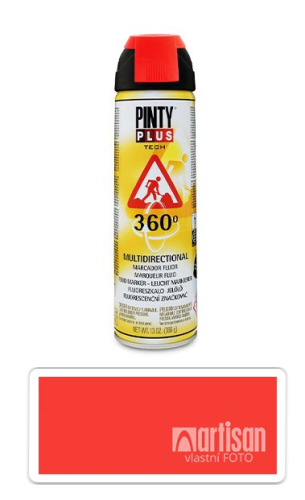 PINTYPLUS TECH - fluorescenční značkovací sprej s 360° tryskou 500 ml Červený T107