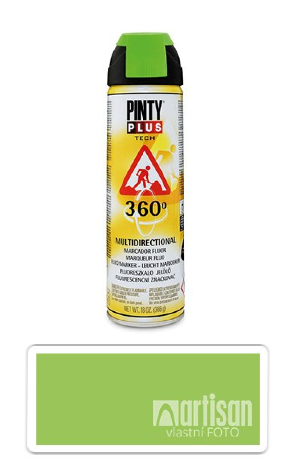 PINTYPLUS TECH - fluorescenční značkovací sprej s 360° tryskou 500 ml Zelený T136