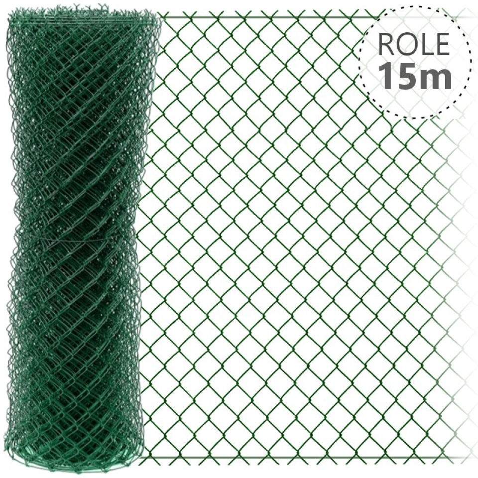 Pletivo čtyřhranné IDEAL, poplastované se zapleteným drátem, role 15 m, 1800x2,5 Zn + PVC zelené